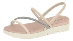 Sandália Feminina Salto Baixo Beira Rio - 8387530 - Creme/Cristal/Prata